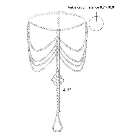 Silver Celtic Knot Multilayered Adjustable Anklet Foot Chains - Set of 2 - Picture 6 of 6